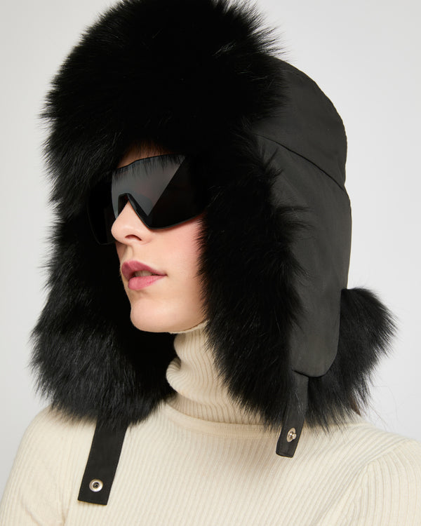 Technical fabric ushanka with fox fur