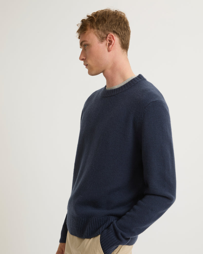 Yves Salomon Wool-cashmere knit crew neck jumper - navy