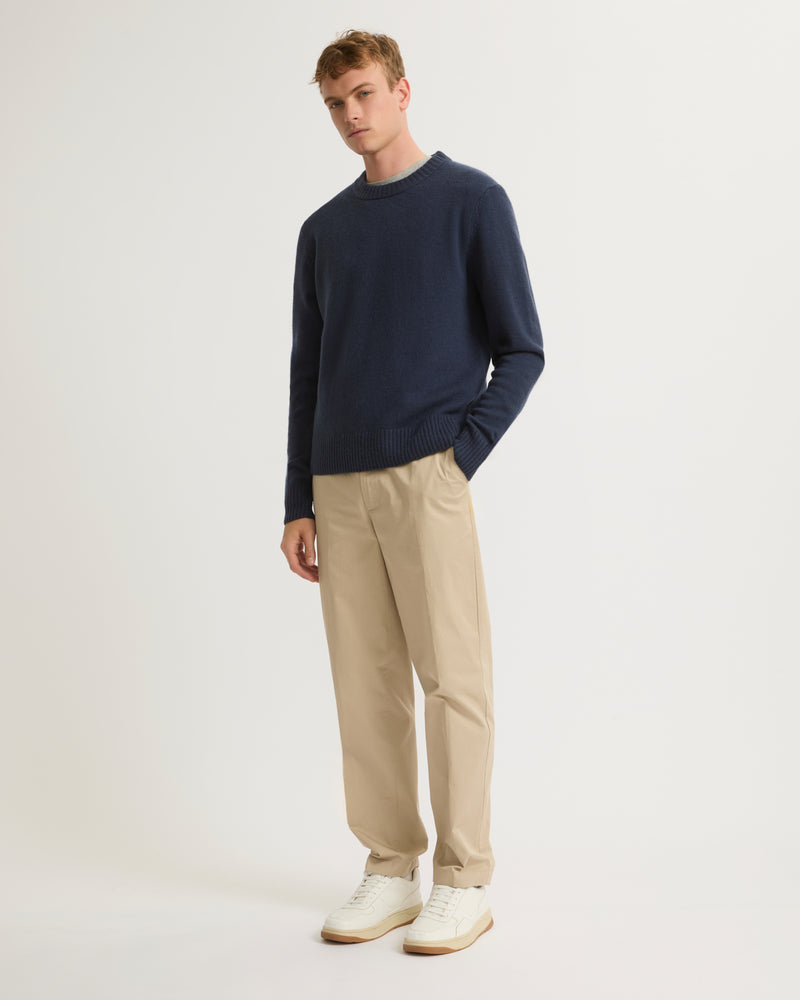 Yves Salomon Wool-cashmere knit crew neck jumper - navy