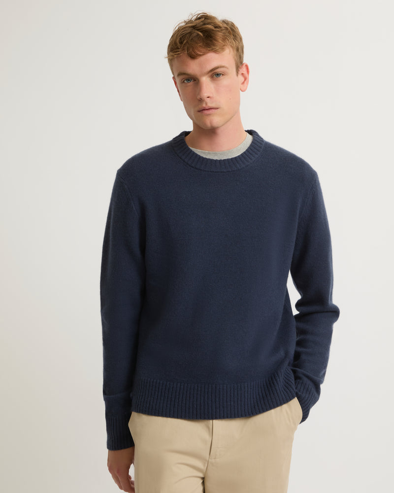 Yves Salomon Wool-cashmere knit crew neck jumper - navy