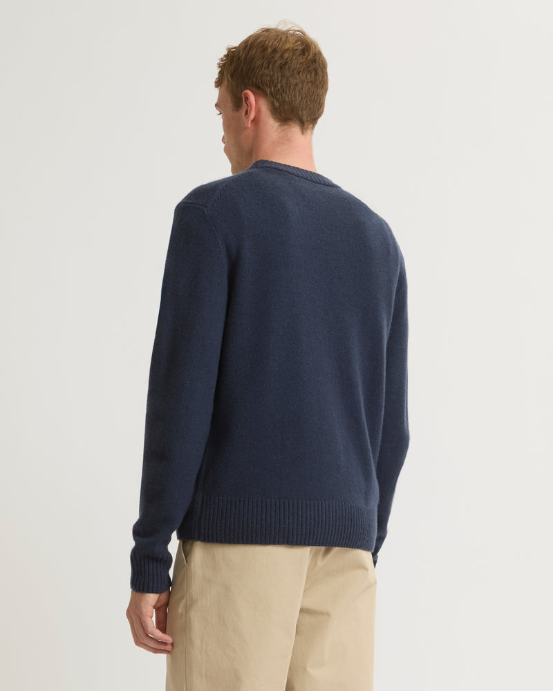 Yves Salomon Wool-cashmere knit crew neck jumper - navy