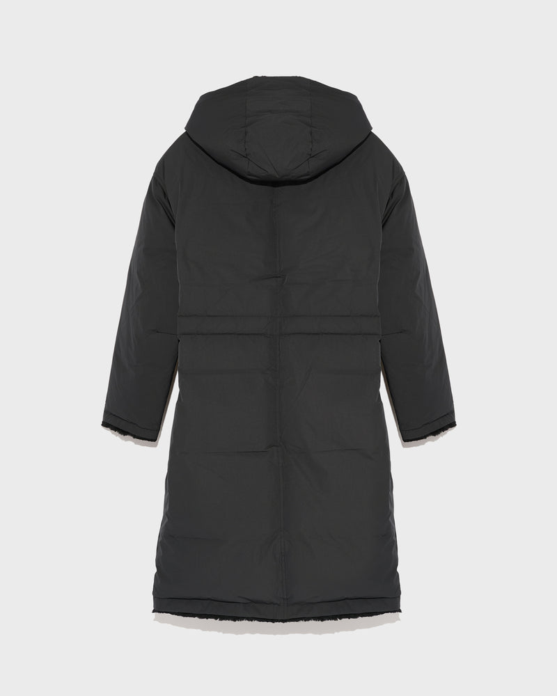 Sheared rabbit reversible hooded down jacket