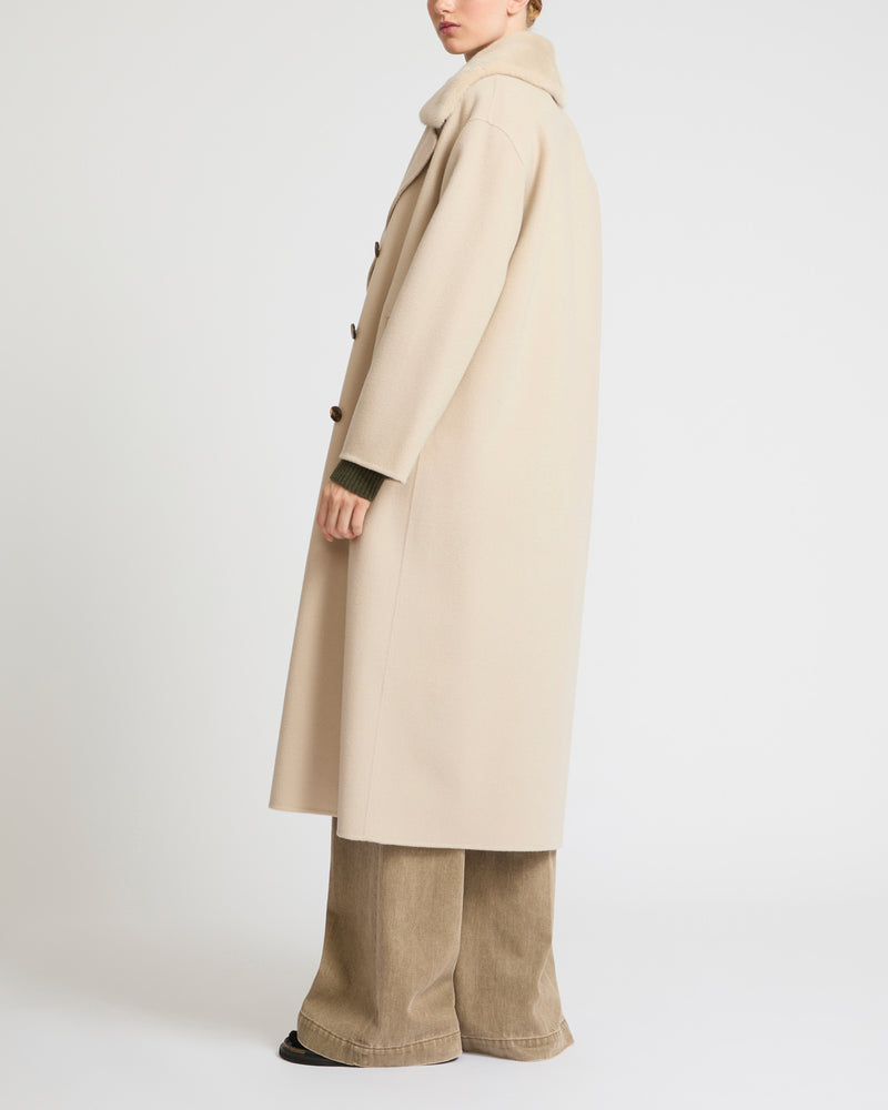 Manteau long en lainage cachemire avec col en fourrure de vison