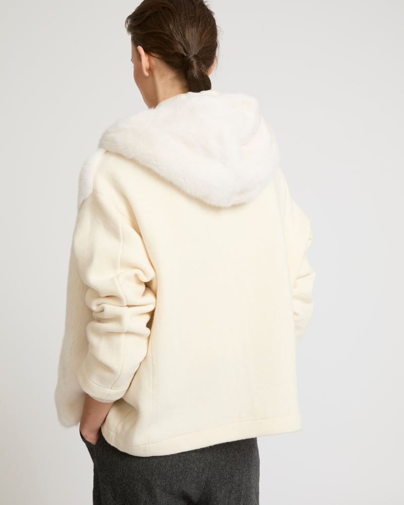 Hooded jacket in knit and mink fur