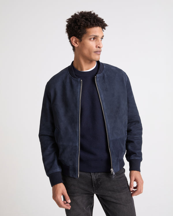 Suede leather varsity jacket - navy - Yves Salomon