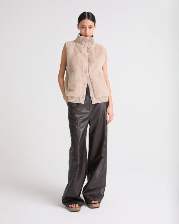 Short knitted gilet in merino and mink - beige - Yves Salomon