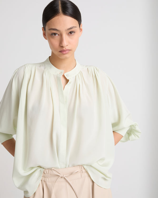 Pleated shirt in light silk crepe - light green - Yves Salomon