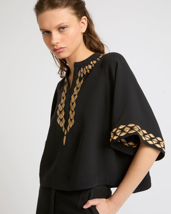 Blouse brodée en crêpe de soie