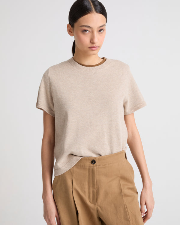 Wool-cashmere knit t-shirt - beige - Yves Salomon