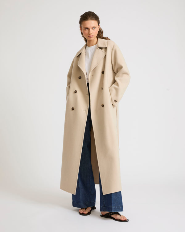 Trench coat en laine mélangée double face