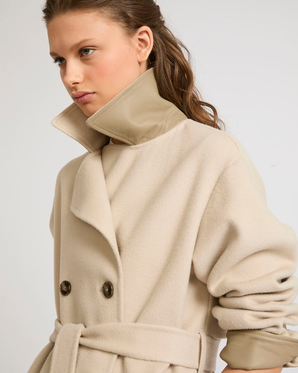 Trench coat en laine mélangée double face