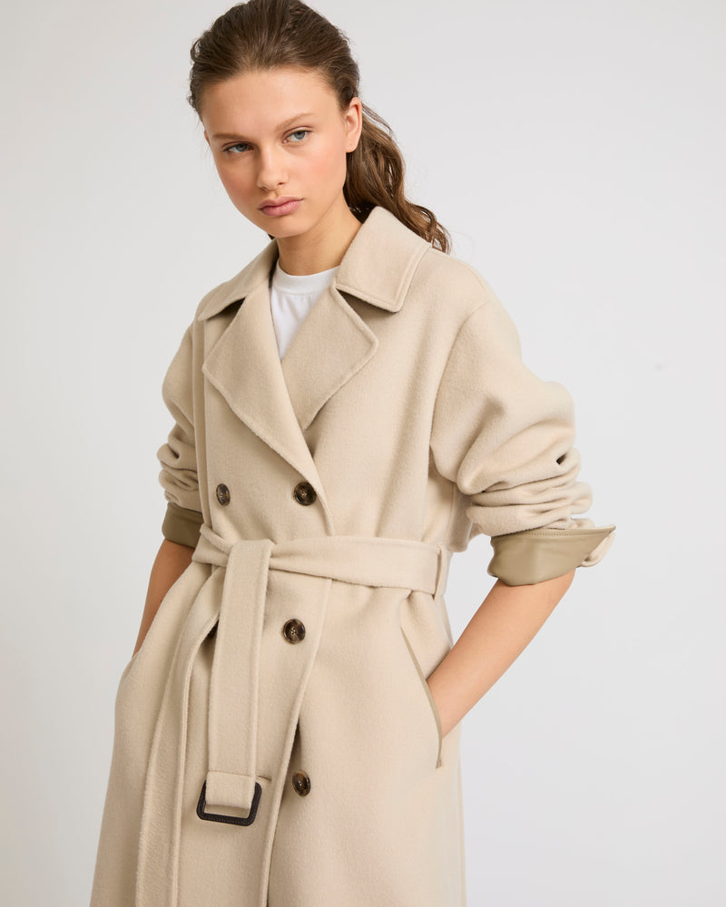 Trench coat en laine mélangée double face