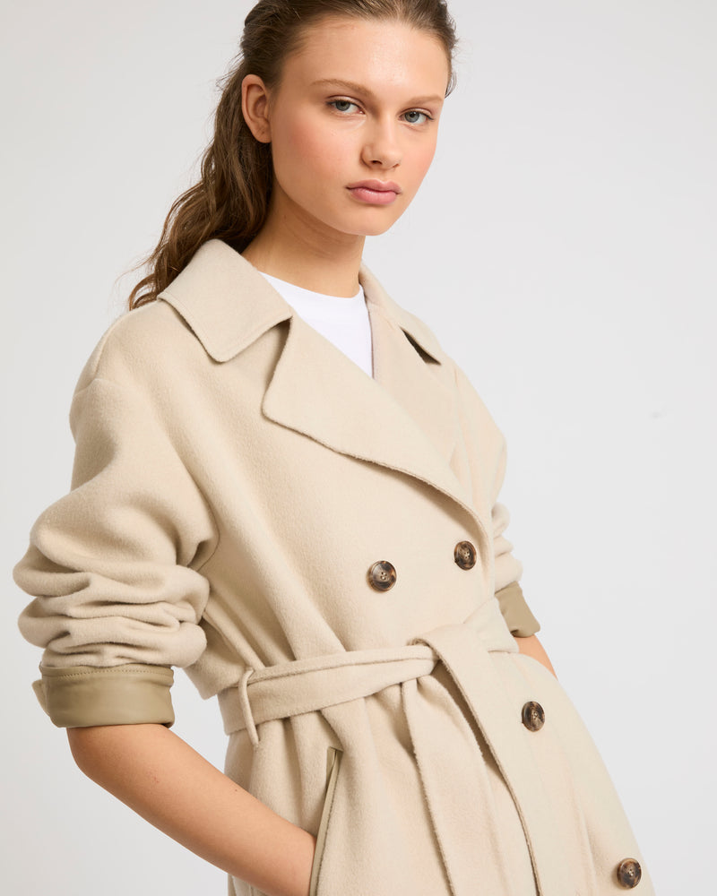 Trench coat en laine mélangée double face