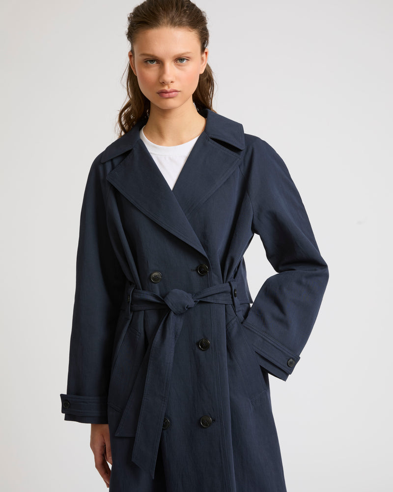 Trench coat en tissu coton lin