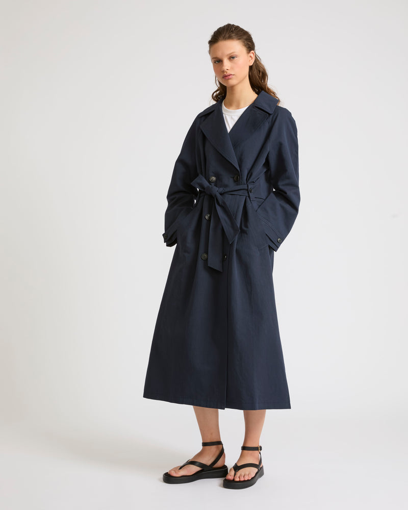 Trench coat en tissu coton lin