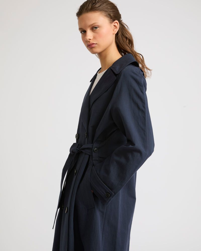 Trench coat en tissu coton lin