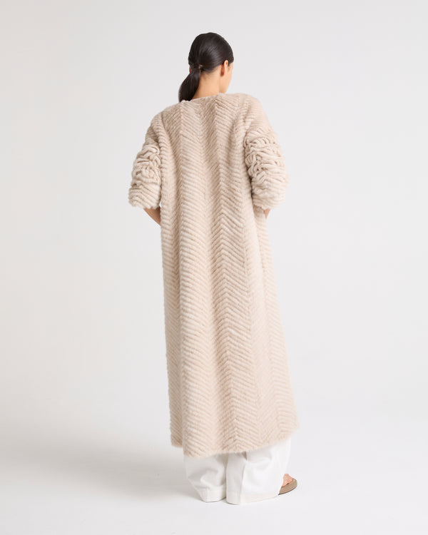 COAT MERINO KNITWEAR/MINK BANDS - beige - Yves Salomon