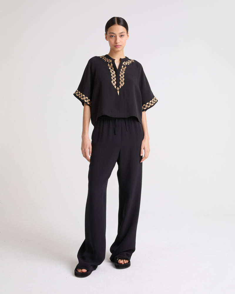 Silk crepe palazzo trousers - black - Yves Salomon