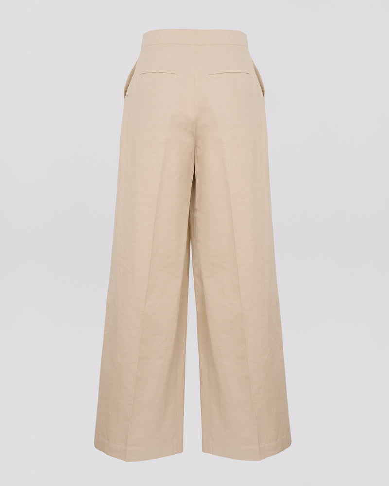 Pantalon à plis en tissu coton lin