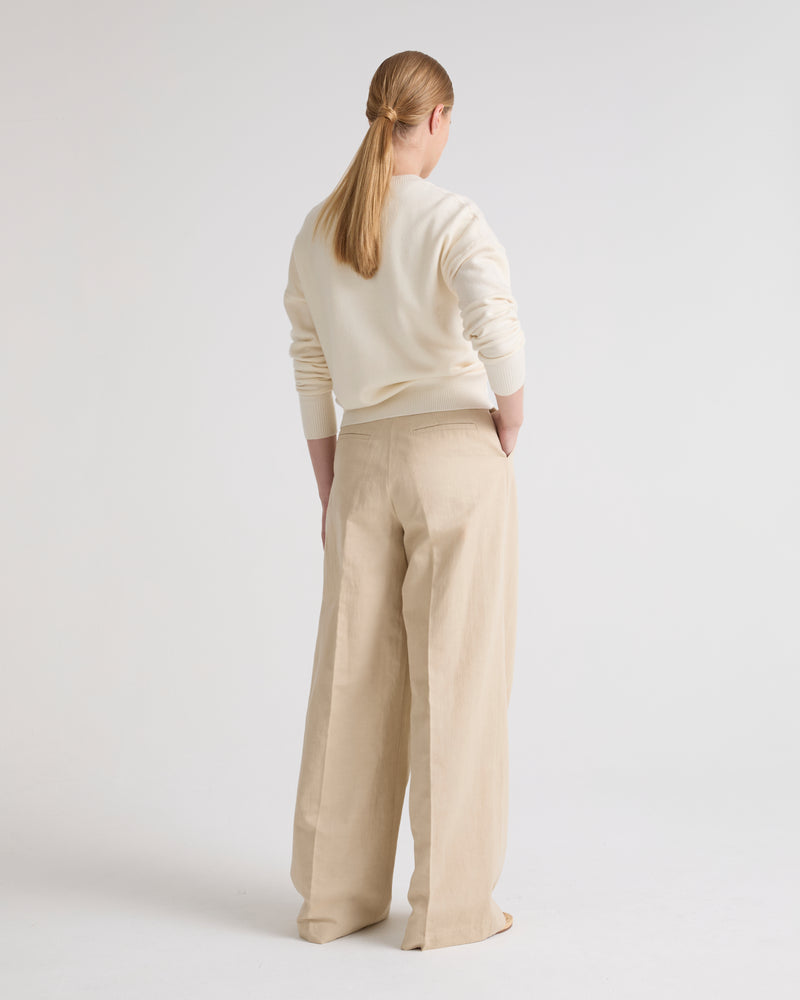 Pantalon à plis en tissu coton lin