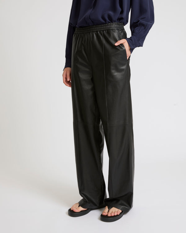 Pantalon ample en cuir d'agneau fin