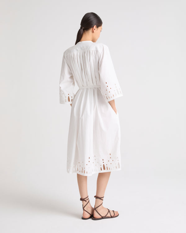 Cotton poplin dress with broderie anglaise - white - Yves Salomon