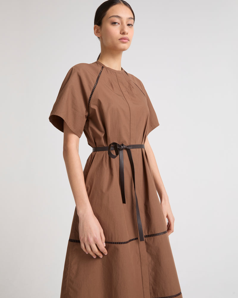 DRESS COTON POPLIN/LAMB LEATHER - brown - Yves Salomon