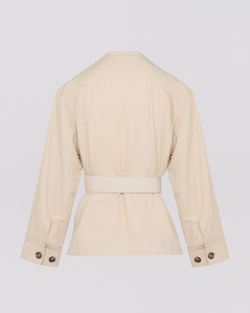 Veste ceinturée en tissu coton lin