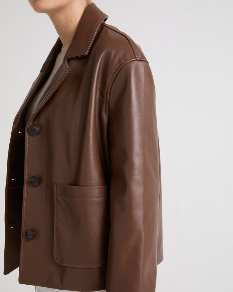 Calfskin leather overshirt jacket - brown - Yves Salomon