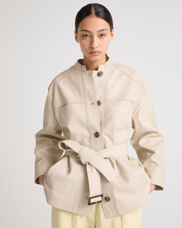 Lamb leather belted jacket - beige - Yves Salomon