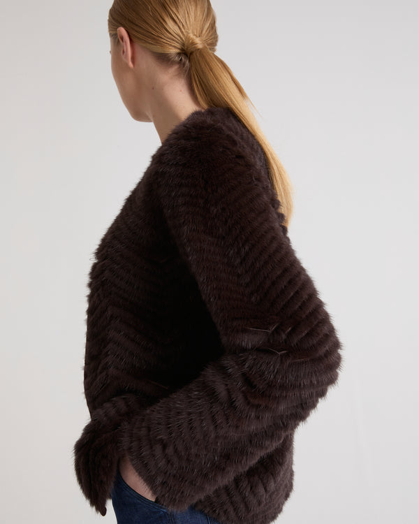 Merino knit and mink jacket - brown - Yves Salomon