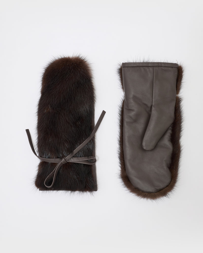 Mink fur and leather mittens