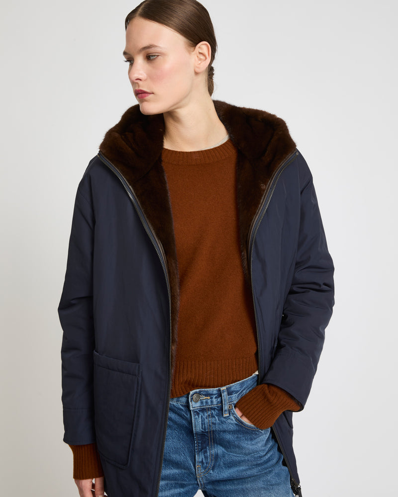 Mink reversible technical fabric parka