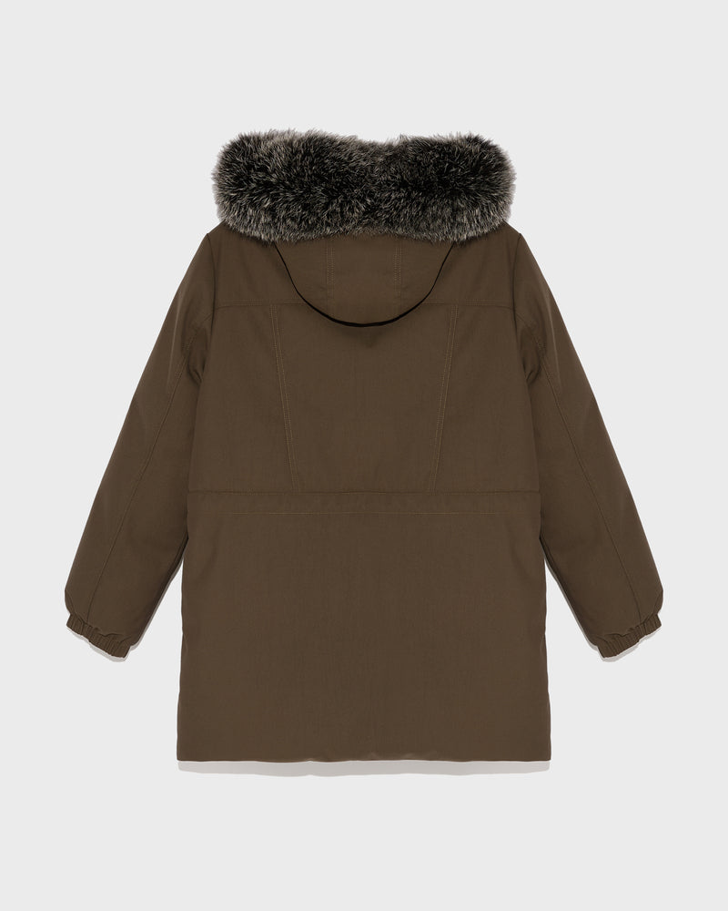 Performance parka with fox fur trim