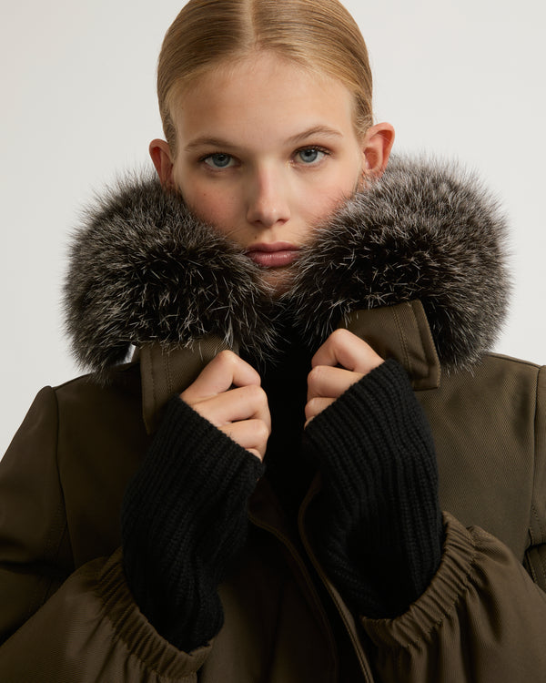 Performance parka with fox fur trim