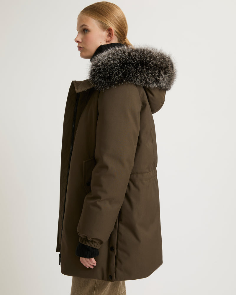 Performance parka with fox fur trim