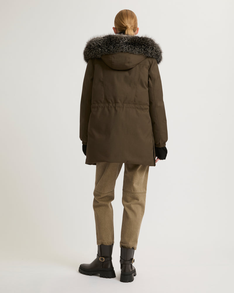 Performance parka with fox fur trim