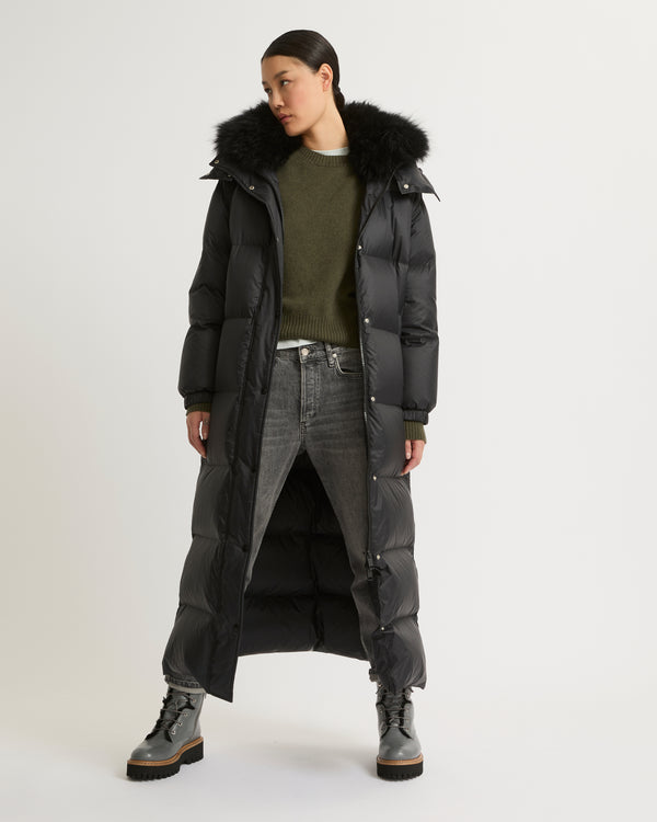 Extra-long down jacket with hood