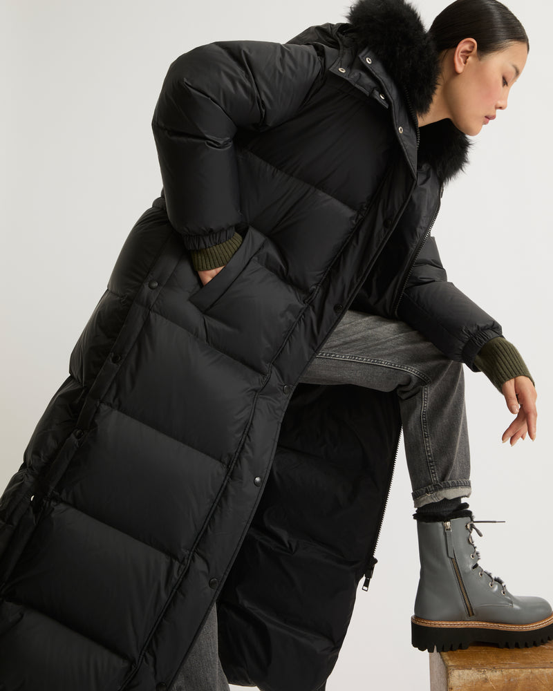 Extra-long down jacket with hood