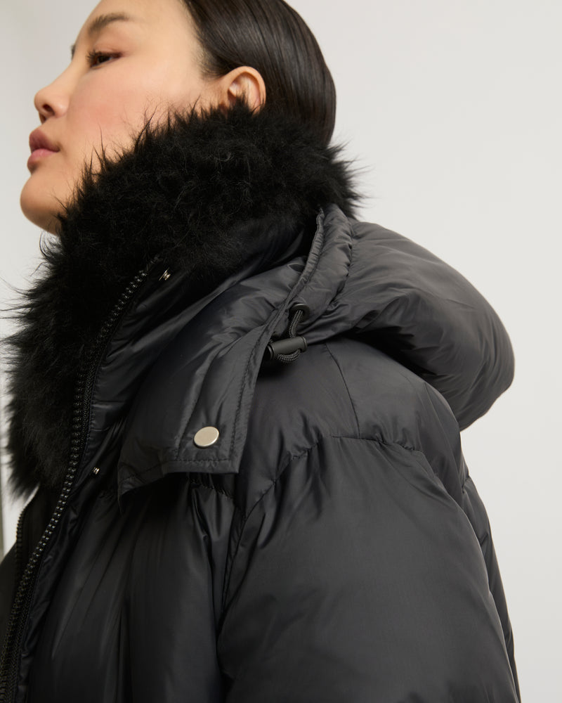 Extra-long down jacket with hood