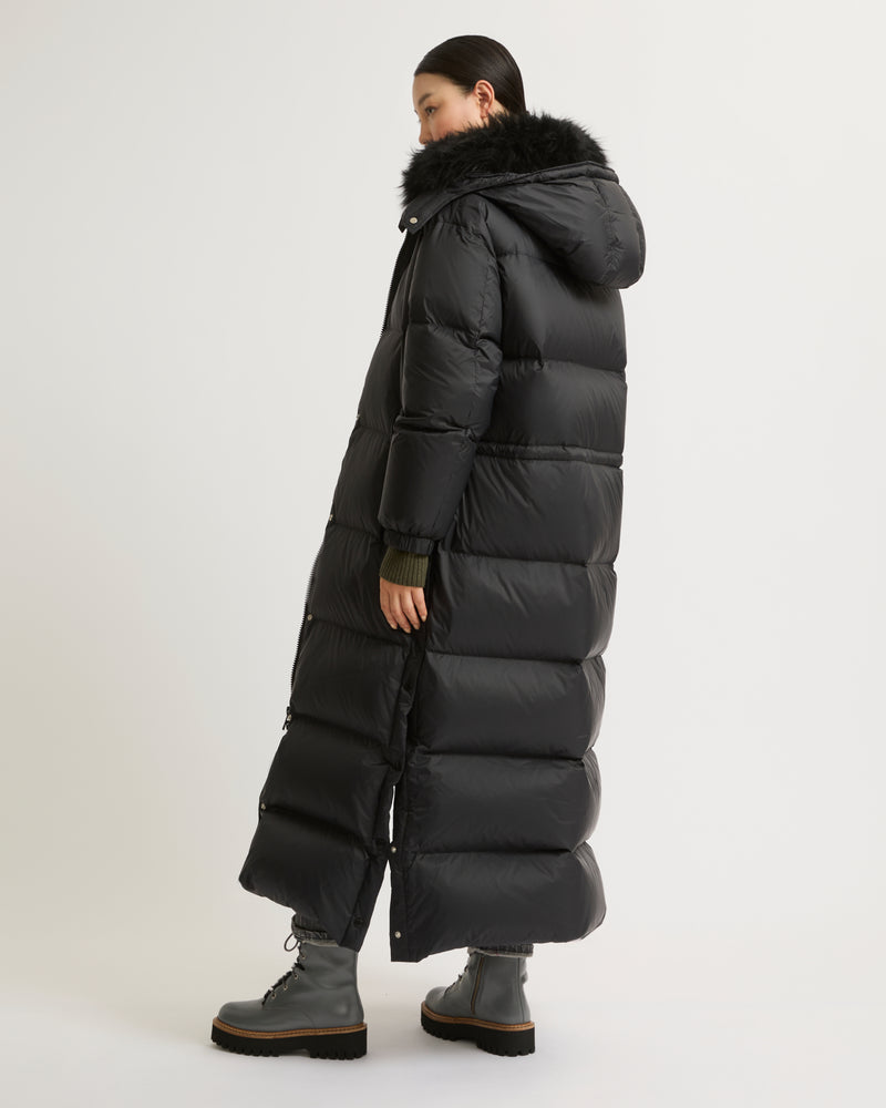 Extra-long down jacket with hood