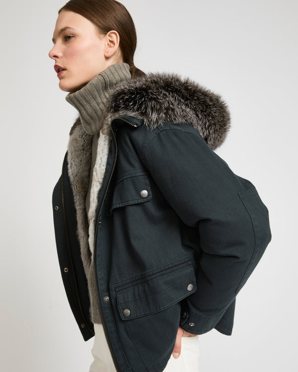 Short parka in cotton and fur