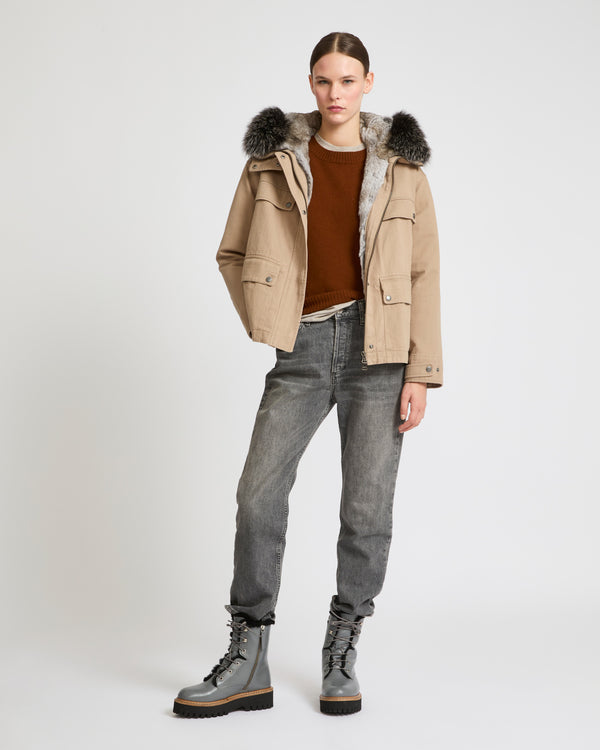 Short parka in cotton and fur