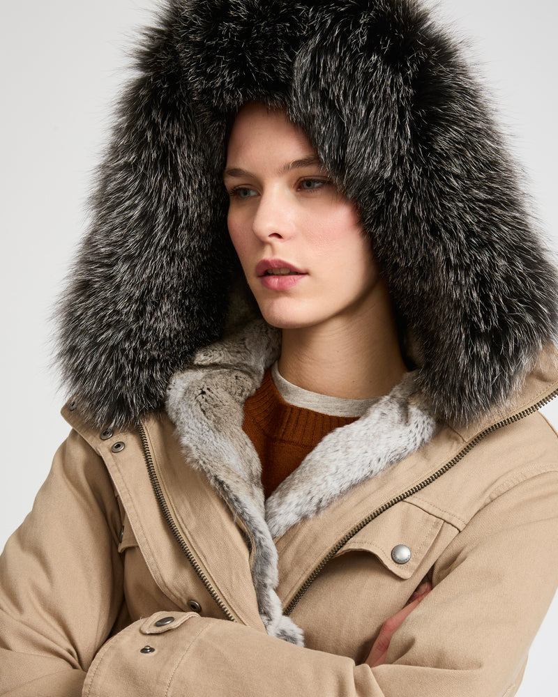 Short parka in cotton and fur