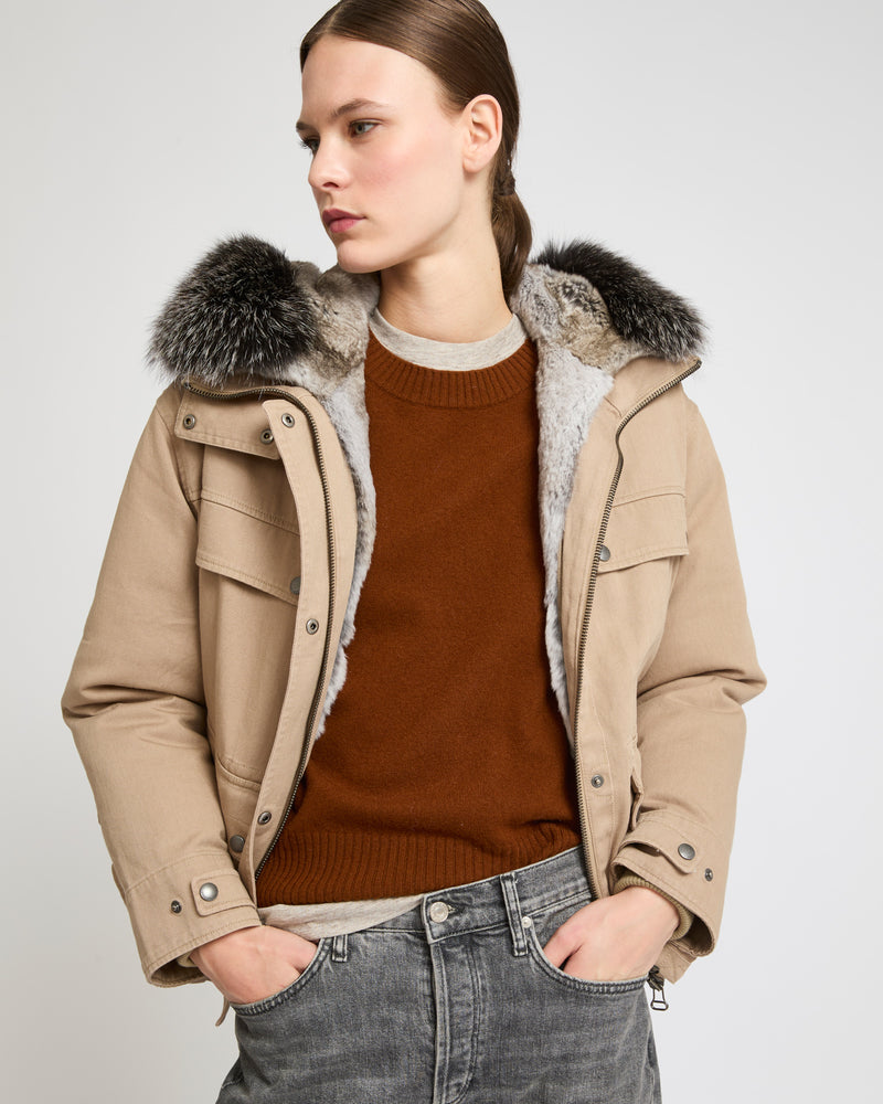 Short parka in cotton and fur