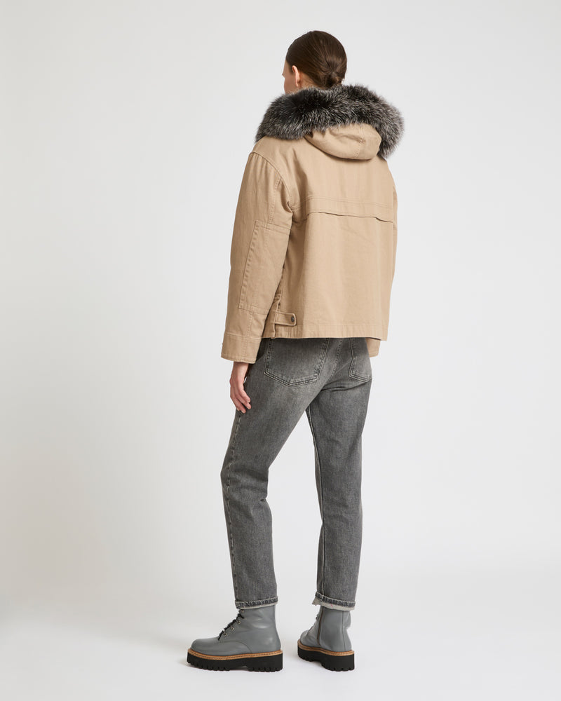 Short parka in cotton and fur