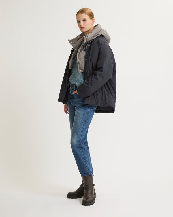 Yves Salomon Short down jacket with drawstring neck - navy