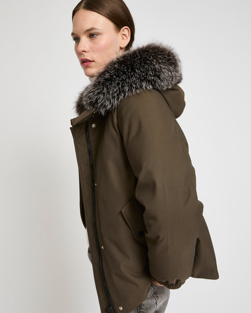 Performance jacket with fox fur trim