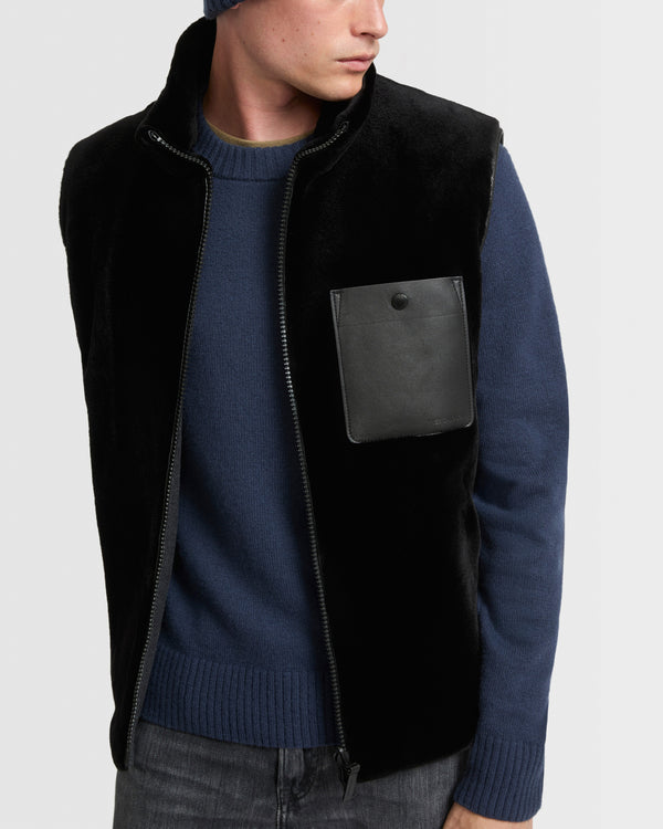 Gilet fleece en tissu Loro Piana et fourrure de vison rasé réversible