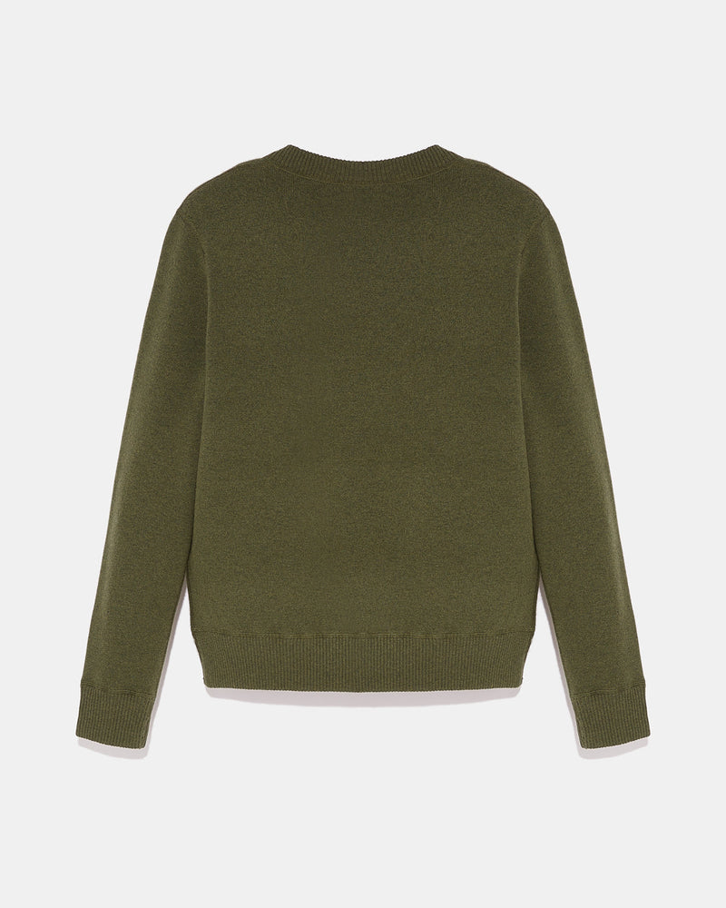 Two-tone reversible crew neck jumper in wool-cashmere knit